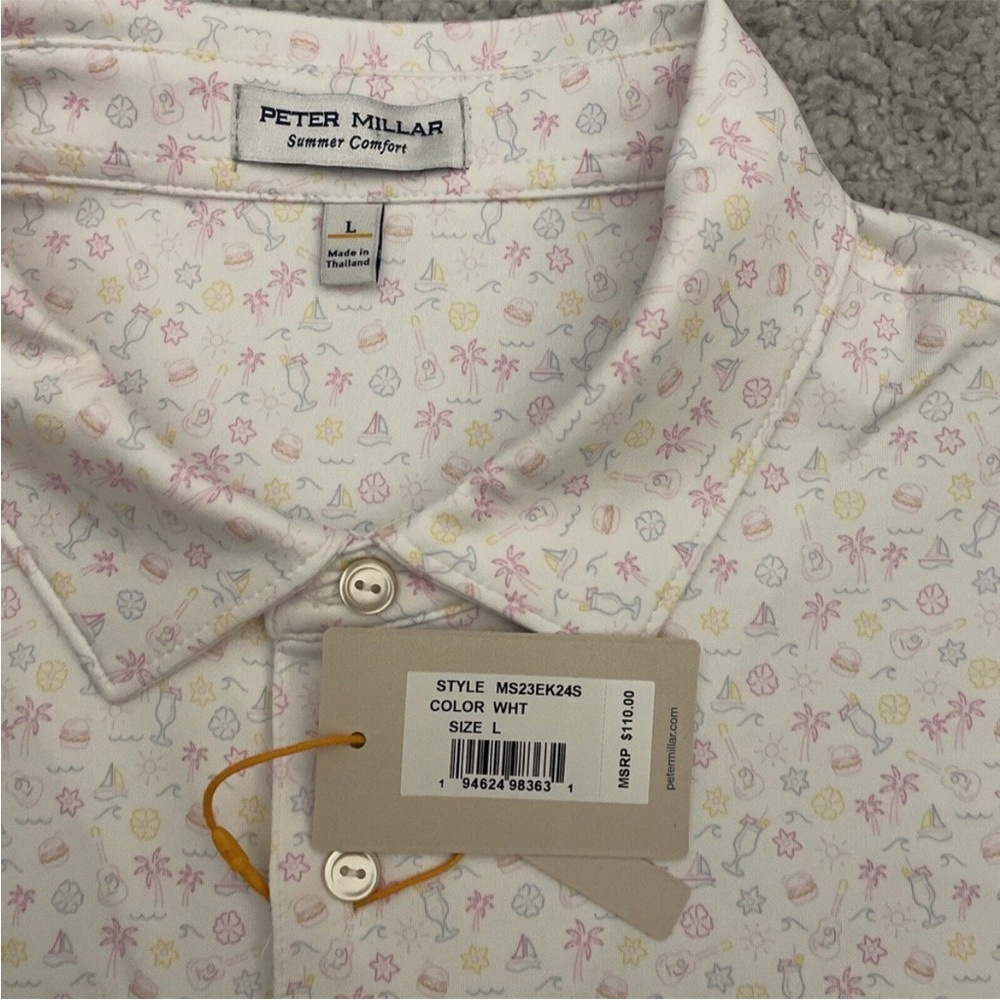 Peter Millar Polo Mens Large Performance Summer Comfort Utopia Burger Print NWT